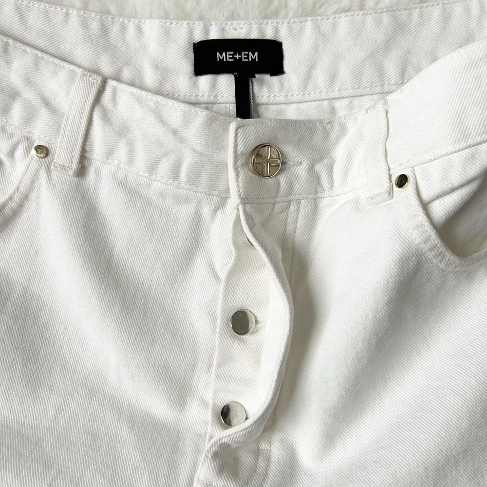 ME+EM White Organic Cotton A-Line High Rise Raw Hem Denim Shorts Size 31 - Picture 4 of 6